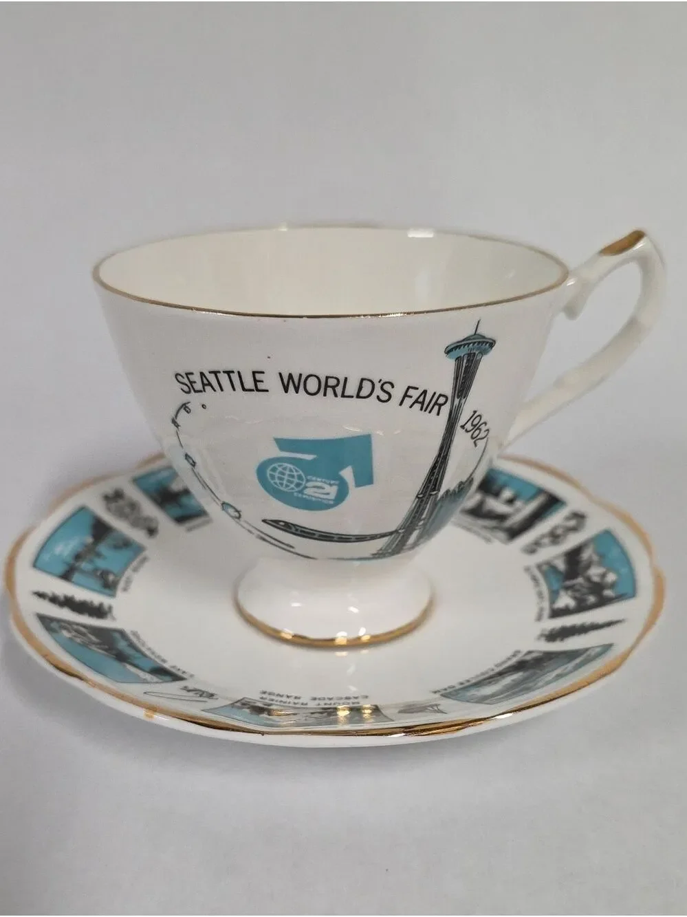Vintage MCM 1962 Royal Talbot Seattle World's Fair Teacup & Saucer Set